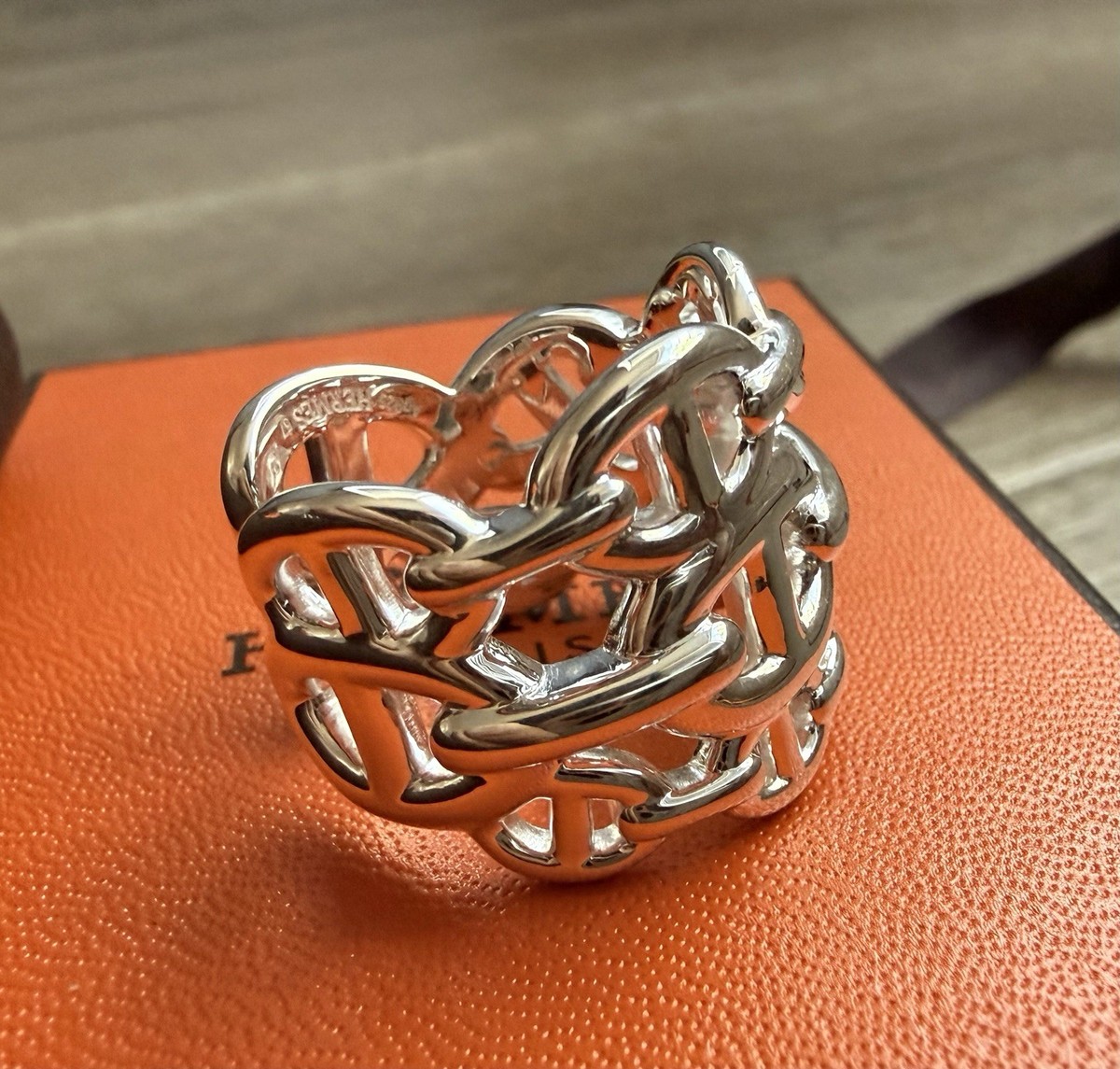 BNIB HERMES Chaine D'Ancre Enchainee Ring Large Model Silver size