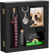 Pet Memorial Shadow Box for Dog or Cat, Wooden Pet Memorial Box with Collar H...