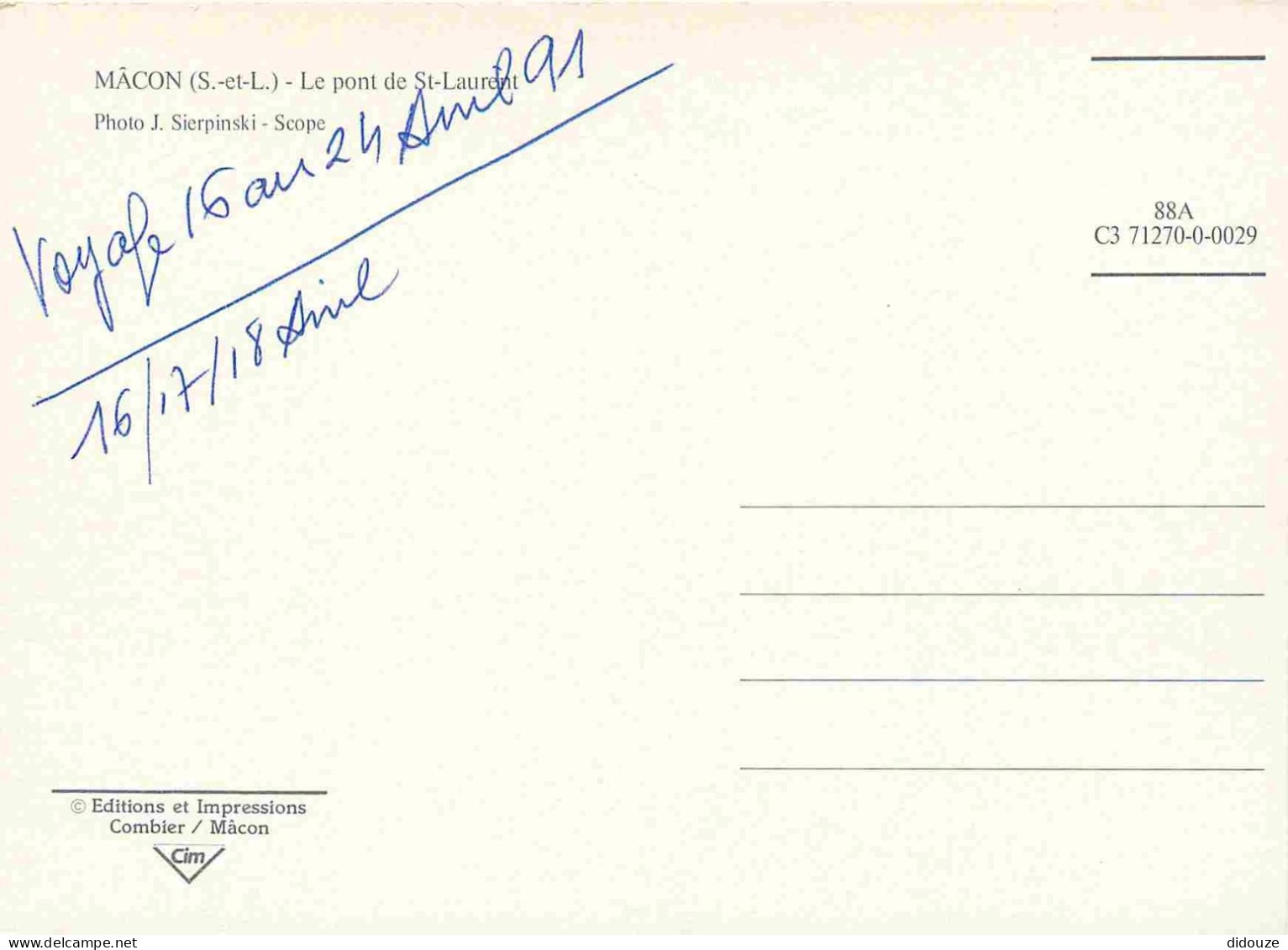 Postcard - 71 - Macon - La Saone et le Pont Saint Laurent - CPM - See Scan thumbnail 2