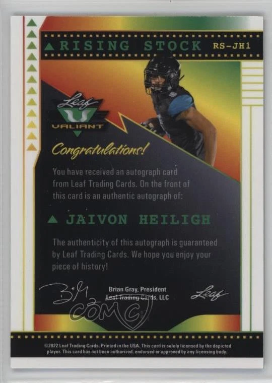 2022 Leaf Valiant Rising Stock Black /5 Jaivon Heiligh #RS-JH1 Auto - Image 2 of 2