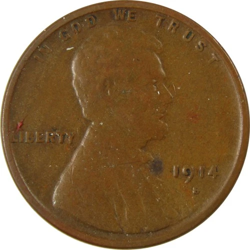 1914 S Lincoln Wheat Cent F Fine Penny 1c Coin Collectible SKU:I26154
