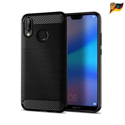 Huawei P20 Lite Hülle Ultradünne Stoßdämpfung Kohlefaser TPU Sch