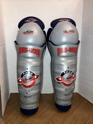 Sher-wood Face Off 7000 16  One Leg Shin Guards Grey Ice Hockey 