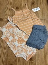 New - 18 M Carter's 3-piece short set, 18 mo - orange leaves - Chambray shorts