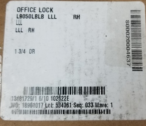 Schlage L9050LBLB LLL RH Office Mortise Lockset Lock Body 1 3/4 DR NEW - Picture 7 of 9