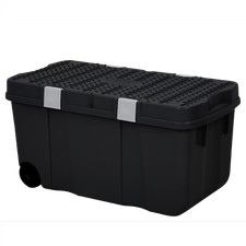 Storage Box Wham Heavy Duty Lidded Recycled Wheeled Garden Black 100L 80cm