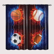 Sports Splash Art Blackout Curtains, Basketball Soccer Baseball Football Curt...