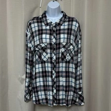 Rails X Free People Flannel Long Sleeve Button Up Shirt Women's size Large Plaid
