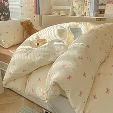 Bow Duvet Cover Queen Size Pink Bowknot Duvet Cover Set with Heart Printed 3 ...