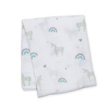Lulujo 100 Cotton Muslin Swaddle Blanket 47 x 47 Inches, Rainbows  Unicorns