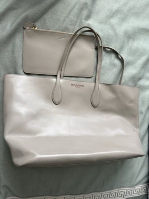 ROCHAS PARIS LIGHT GRAY LEATHER TOTE W POUCH