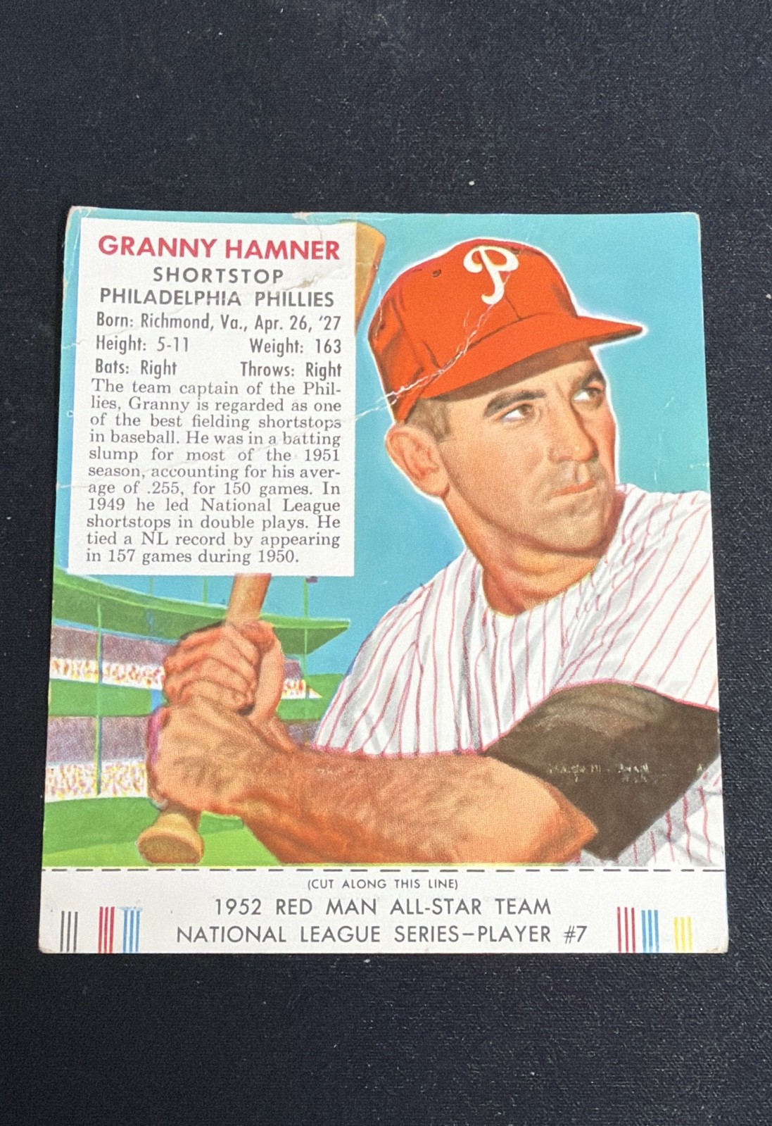 Granny Hamner #7 Baseball Cards 1952 Red Man Tobacco trading card — raw and PSA graded price guide