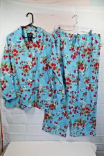 Nick & Nora Pajamas NEW Sz XL (34X30) Cotton Strawberry Kiss Floral Long Sleeve 