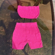DAY  NIGHT Women's Pink 2 Piece Cable Knit Top and Shorts Set, S/L, 85 Viscose