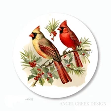 CARDINALS ON BRANCH CHRISTMAS SCRAPBOOK STICKERS ENVELOPE SEALS CHRISTMAS FAVORS