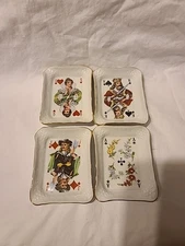 Golden Crown E&R Bavaria Playing Card Ceramic Ashtrays SET OF 4 Gold Trimmed