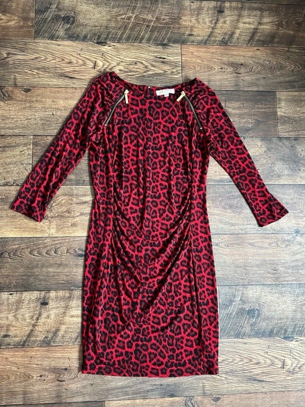Abito donna Michael Kors stampa animalier rosso drappeggiato taglia L large