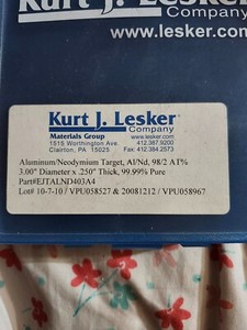 kurt j lesker aluminum/neodymium sputter plate