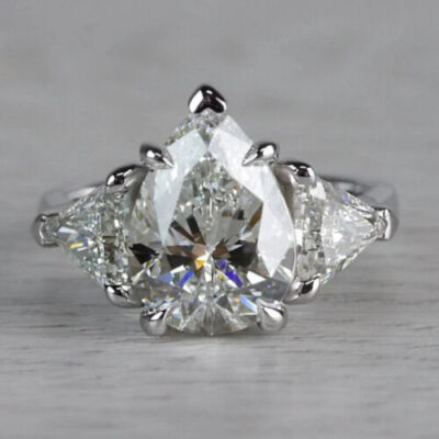3 TCW White Pear & Trillion Cut Claw Prong Setting Three Stone Engagement Ring