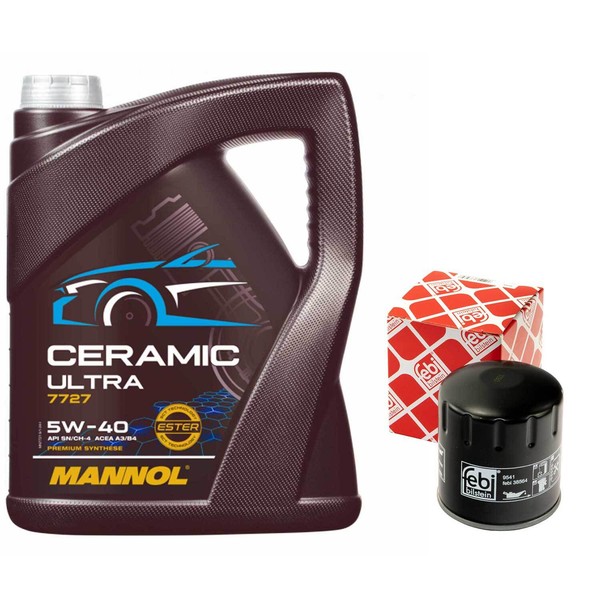 MotoröL Set 5W-40 Mannol 5 Liter + ÖLfilter 38564 FüR VW Lupo 1.0 6E1 6X1 50 PS-image