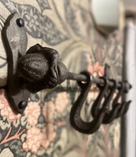 Vtg Iron  Rail & 4 Metal Swivel Hooks cast ir...