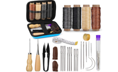 Leather Stitching Kit Sewing Leathers Needles Waxed Thread Upholstery Repair Set