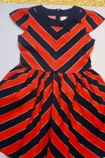 NWT Girls 5 Gymboree  PREP PERFECT  Cotton ORANGE/BLUE Gold thread CHEVRON DRESS