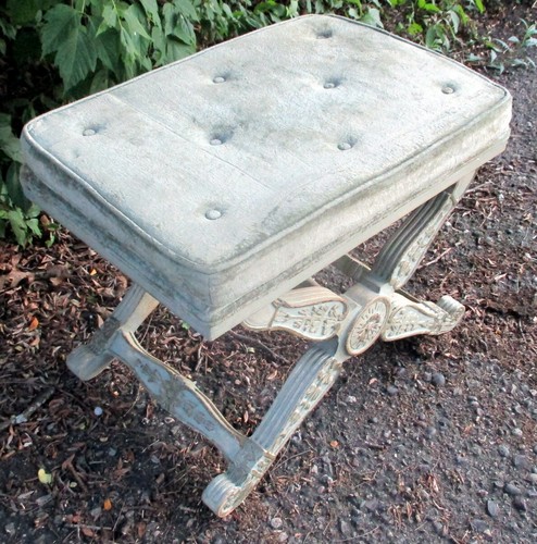 Vtg STOOL BENCH ITALIAN RENAISSANCE Style Vanity Hollywood Glam X Carved Wood - Picture 3 of 10