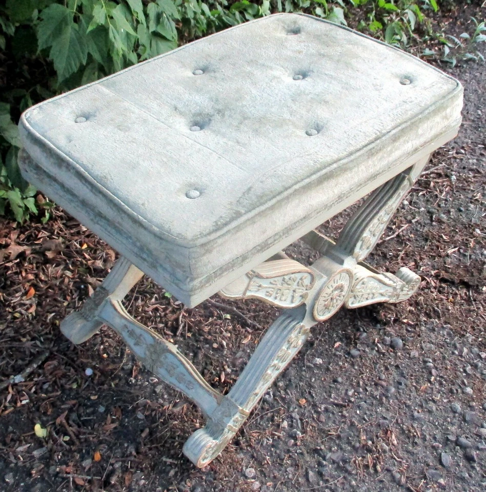 复古 STOOL BENCH 意大利 RENAISSANCE 风格 Vanity Hollywood Glam X 雕刻木材 — 第 3/4 张图片