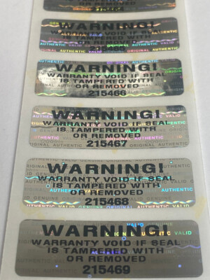 100 WARNING! WARRANTY VOID TAMPER EVIDENT SECURITY HOLOGRAM LABELS W/ NUMBERING