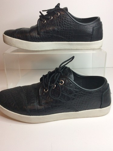 toms black croc embossed leather