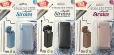Folding Drinking Straw Stainless Steel Collapsible Reusable w/ Case