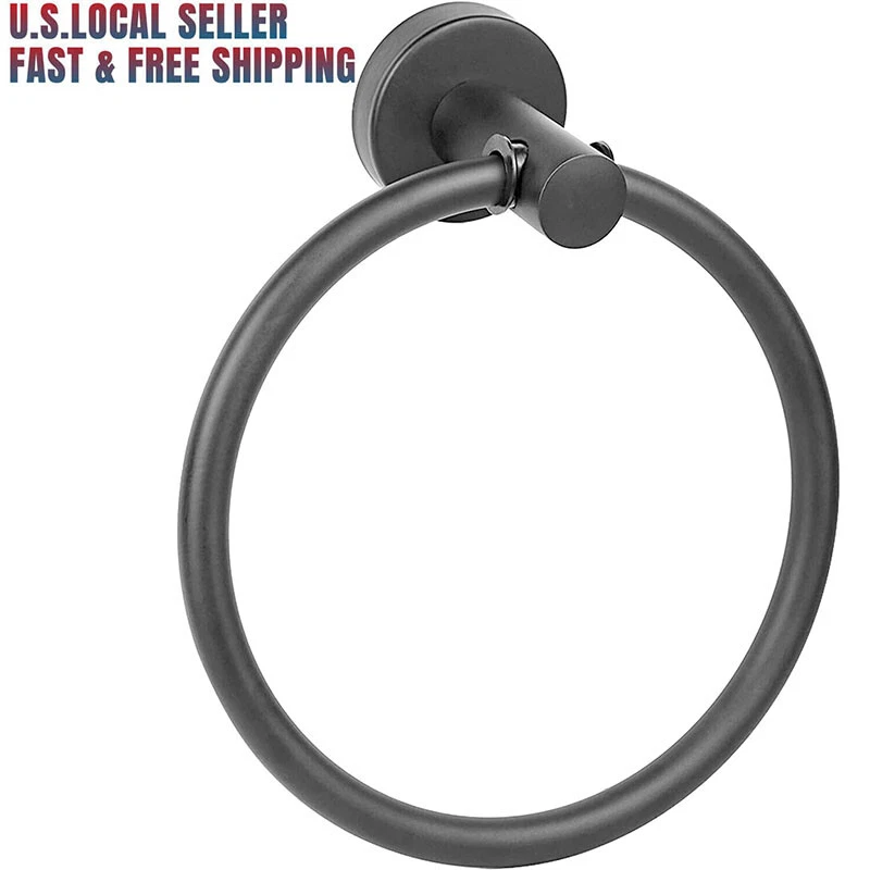 哑光黑色毛巾环浴室不锈钢防锈手巾架 — 第 2/4 张图片