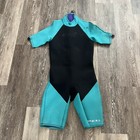 Vintage O'NEILL Women's Back Zip Shorty Wetsuit Black Aqua Size Medium USA Made