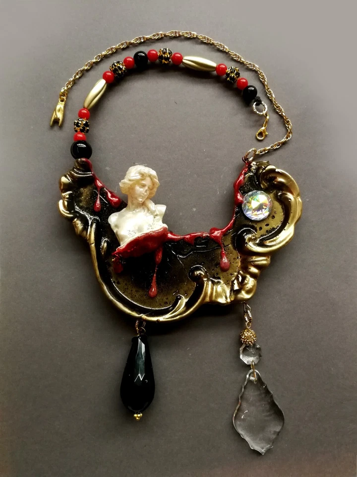 роскошные ювелирные изделия ожерелье винтажный стиль подвеска бруталист барокко драматический угольный - Изображение 4 из 4