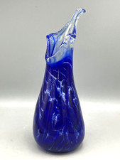 Hand Blown Cobalt Blue Glass Vase with White Glass Cased in Clear Glass