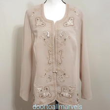 Vintage Karen Kwong Sheer Evening Jacket Women sz 16W Embroidered Beaded Wedding