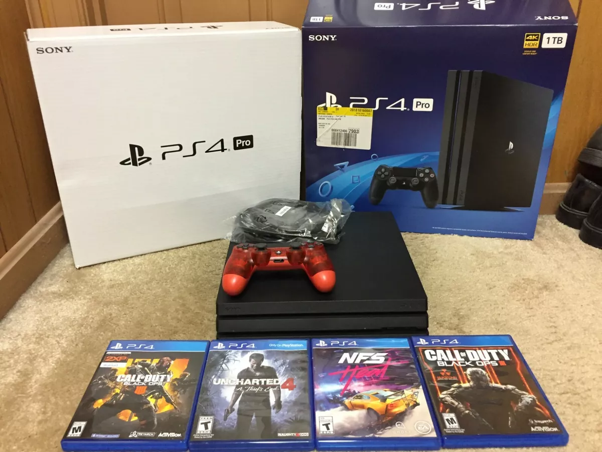 Sony PlayStation 4 PS4 Pro 4K 1TB System 2 Controllers Games Box EXCELLENT!