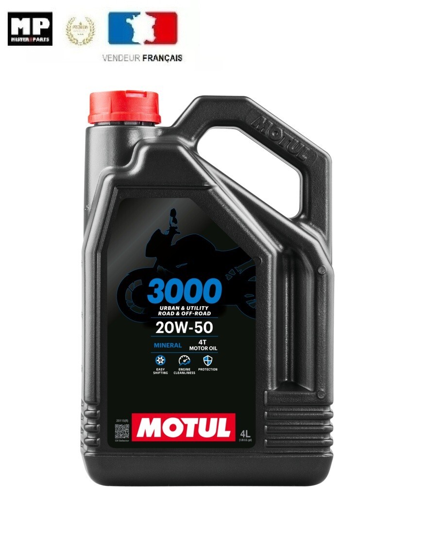 Huile minérale Motul 3000 4T 20W50 haute protection anti-usure Jaso MA2 4L