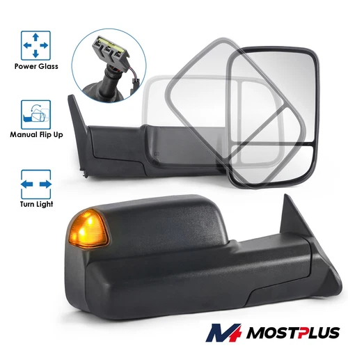Pair Power Glass Tow Mirrors w/ Turn Light For 1994-1997 Ram 1500 2500 3500