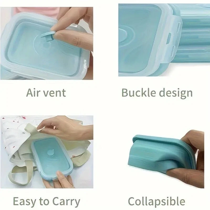 Collapsible Silicone Food Storage Containers Foldable Lunch Box, Set of 4 - Image 4 of 4