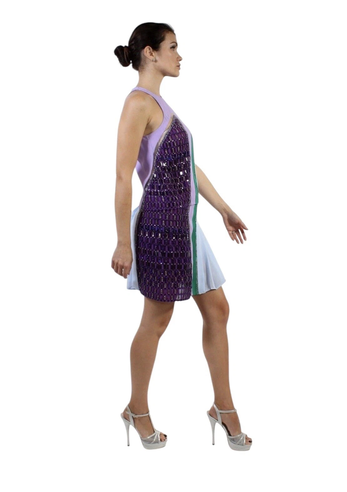 Tuta gonna P E 2017 unica Versace Milano campione seta blu cristallo impreziosita 38