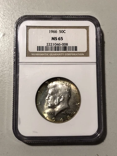 1966 Kennedy Half Dollar NGC MS65 Brown Label Toned