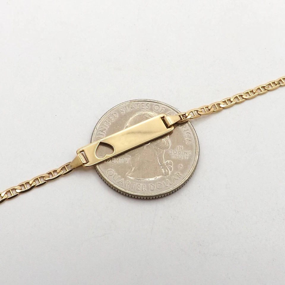 Brazalete de identificación de barra de oro de 14k corazón de eslabones marineros nuevo de 7 pulgadas Foto 3 de 4