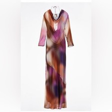 NWT ZARA Long semisheer flowy tie dye gown Small
