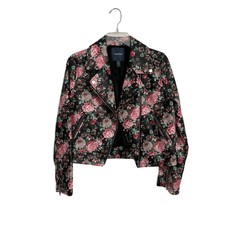 Modcloth Floral Vegan Leather Moto Jacket S