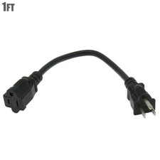 1ft NEMA 5-15P Male Plug to NEMA 5-15R 3 Prong Female Power Extension Cable SJT