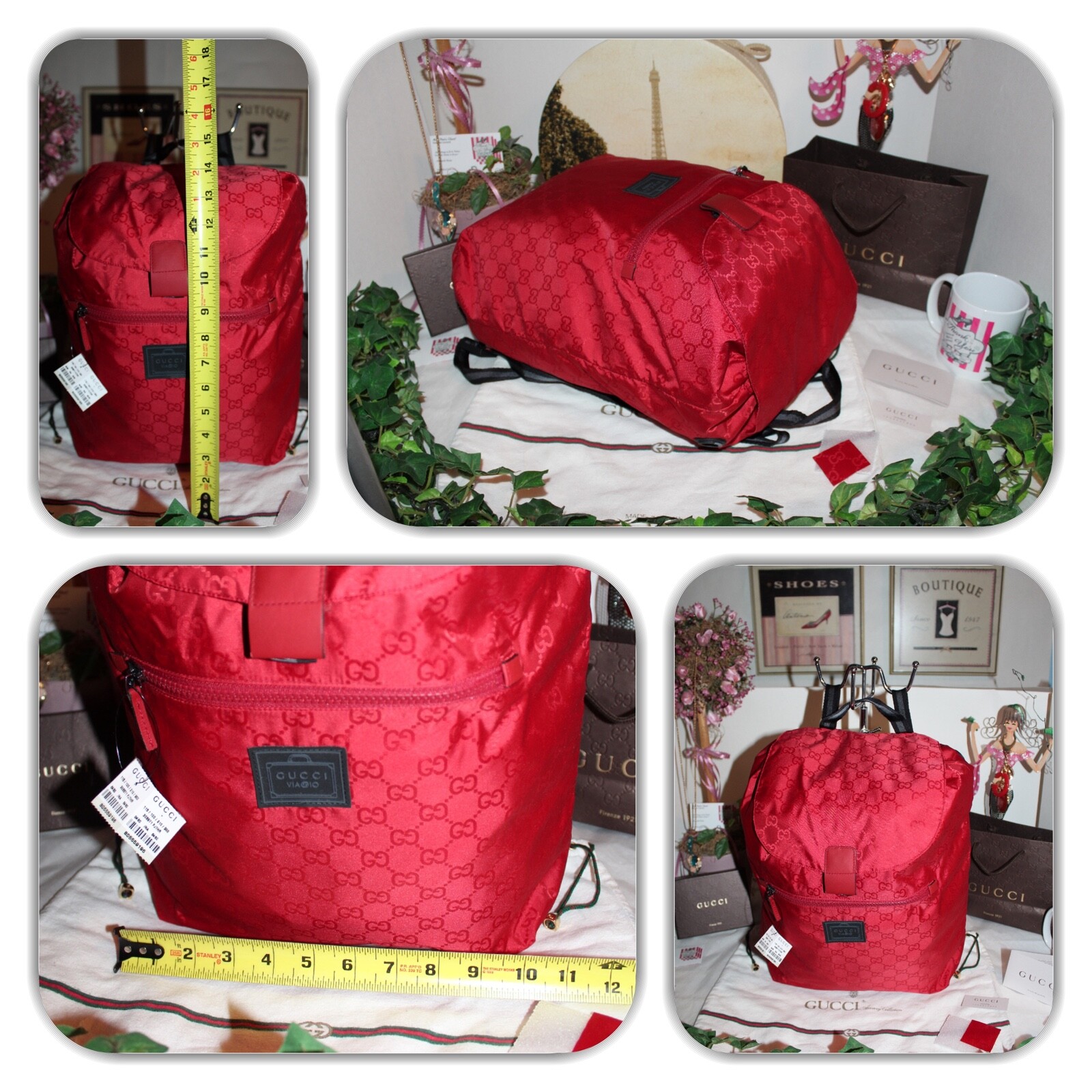 GUCCI RUCKSACK GUCCISSIMA RED SIGNATURE GG MONOGRAM FOLD UP BACKPACK! image 2
