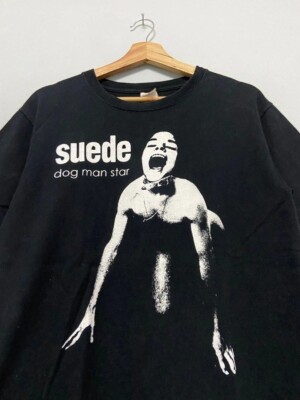 Vtg Suede Band Dog Man Star Album Rock Retro Style Black Unisex T
