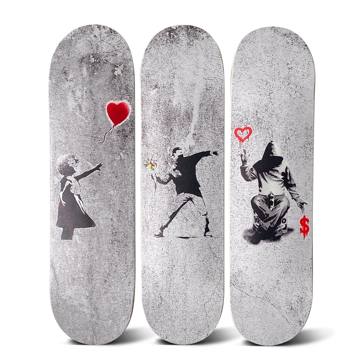 Skateboard Canvas Wall Art - Banksy 3 Piece Set on 7 Ply